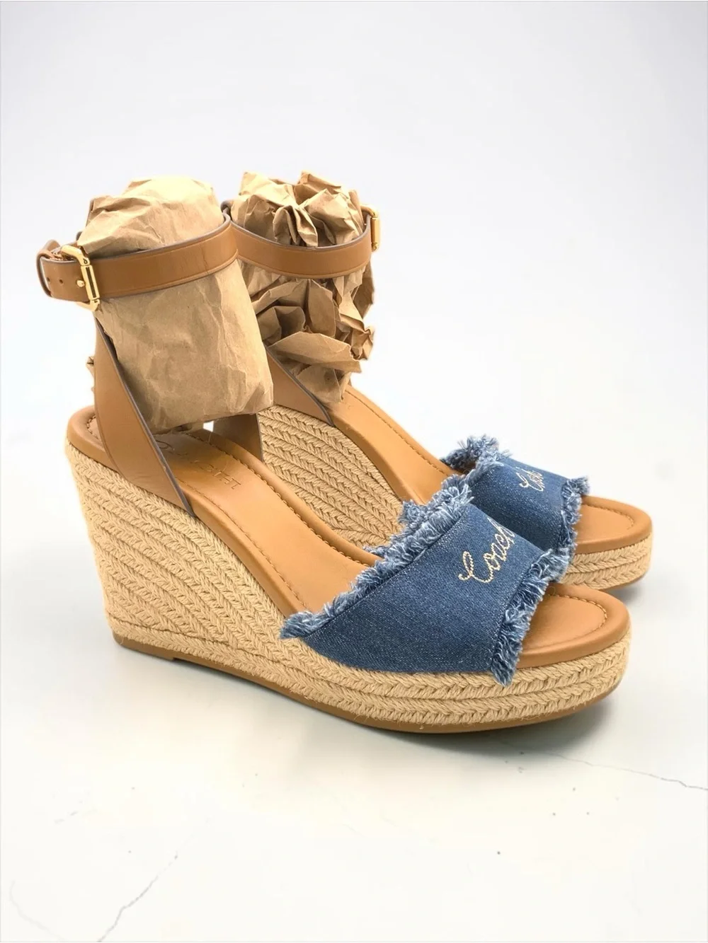 ✨ Coach Katherine Signature Denim Espadrille Wedge Sandals 8.5✨